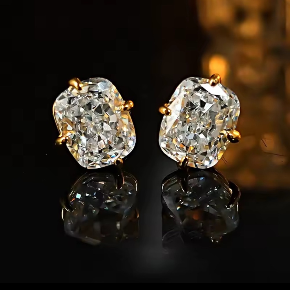 Gold Vermeil Prong Clear Moissanite Stud Earrings - Women Jewelry 2 CT’s each